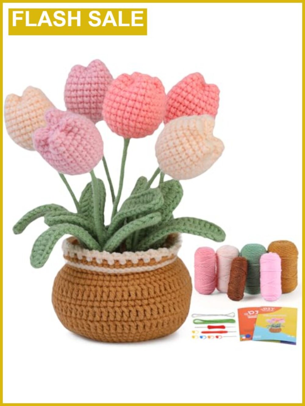 Crochet Kit for Beginners Tulip Flower DIY Knitting Craft Kit with Video